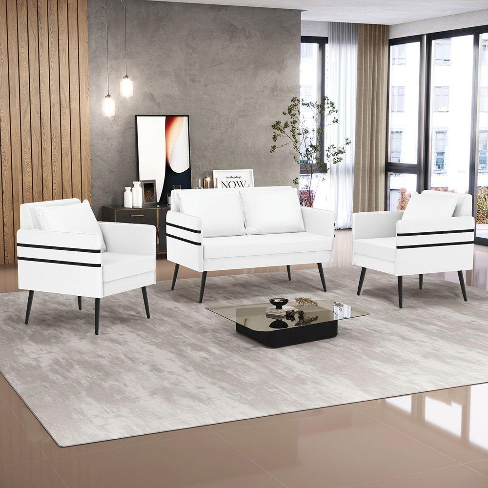 Kit 01 Namoradeira E 02 Poltronas Corino Branco - 8