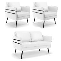 Kit 01 Namoradeira E 02 Poltronas Corino Branco - 1