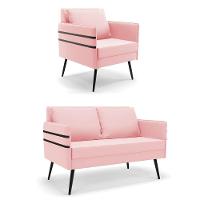 Kit 01 Namoradeira E 01 Poltrona Suede Rosa Bebê - 1