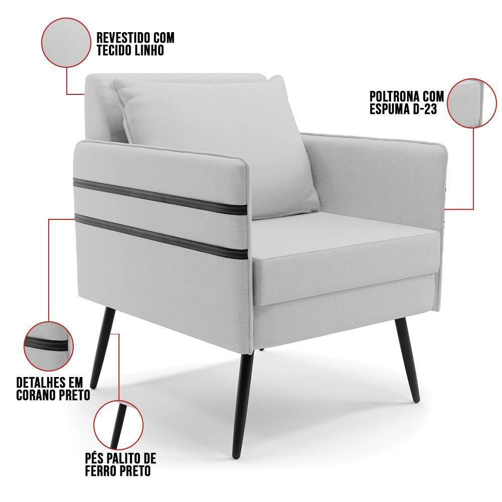 Kit 01 Namoradeira E 02 Poltronas Linho A05 Cinza - 4