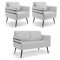 Kit 01 Namoradeira E 02 Poltronas Linho A05 Cinza - 1