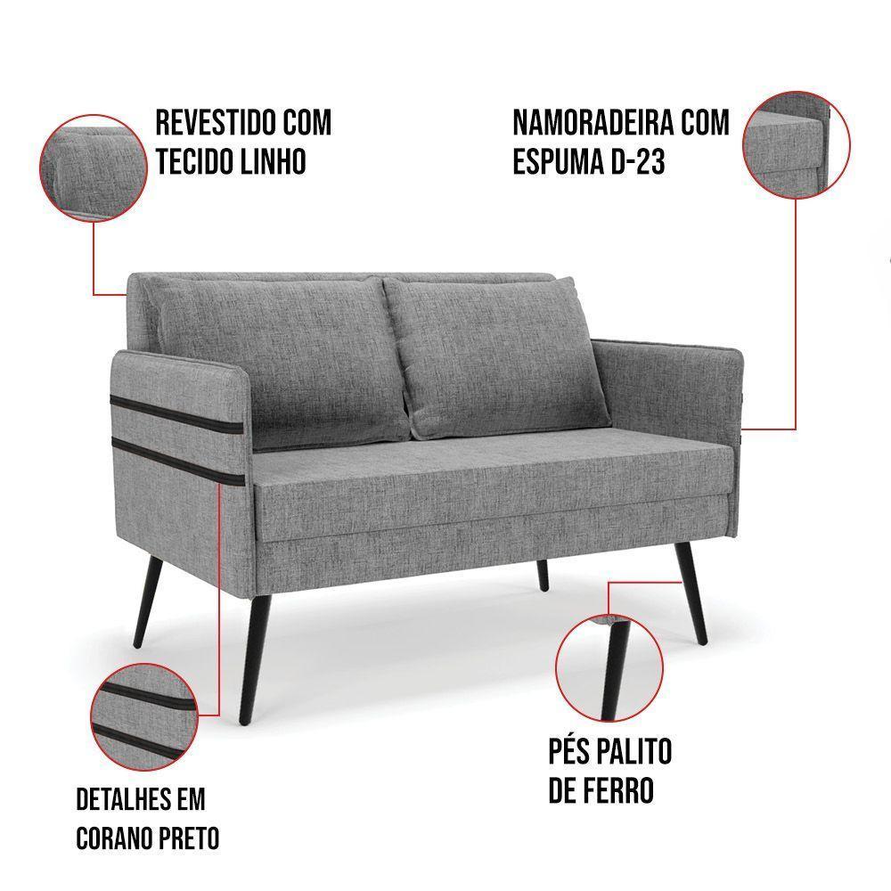 Kit 01 Namoradeira E 02 Poltronas Linho A26 Grafite - 5