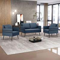 Kit 01 Namoradeira E 02 Poltronas Suede Azulnho - 8