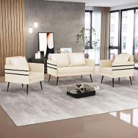 Kit 01 Namoradeira E 02 Poltronas Corino Bege - 2