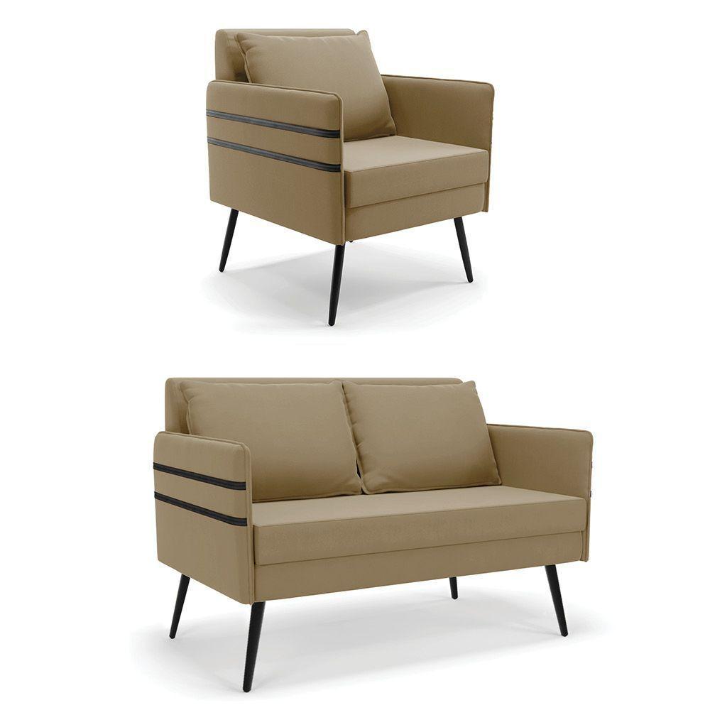 Kit 01 Namoradeira E 01 Poltrona Suede Marrom Rato - 1