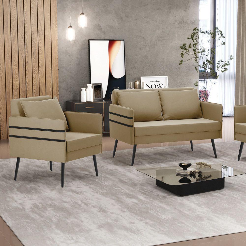 Kit 01 Namoradeira E 01 Poltrona Suede Marrom Rato - 8