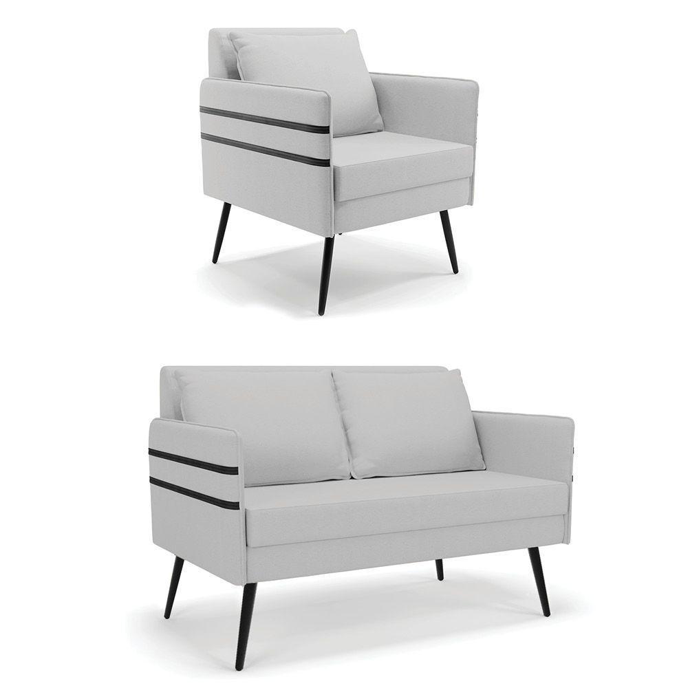 Kit 01 Namoradeira E 01 Poltrona Linho Cinza A05 - 1