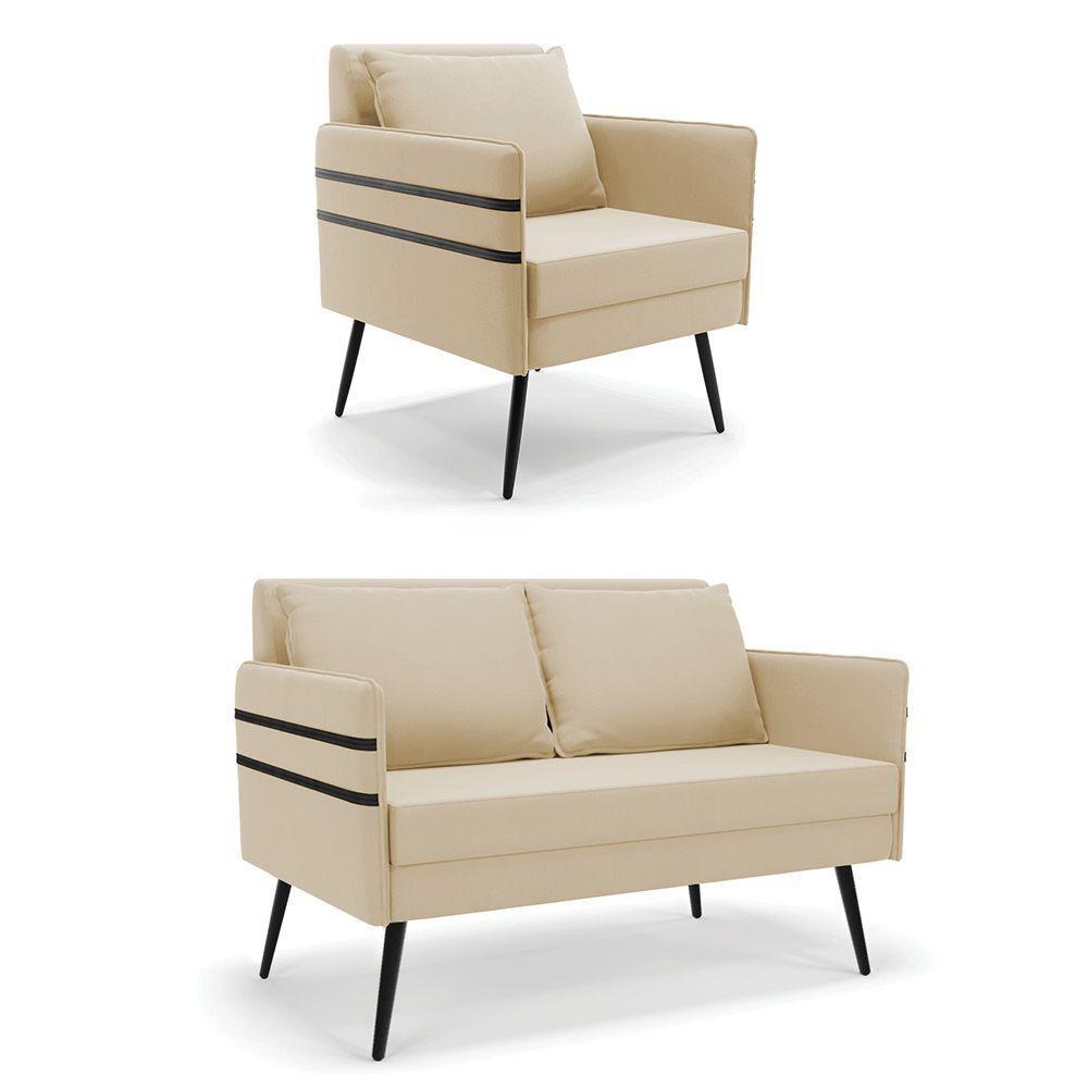 Kit 01 Namoradeira E 01 Poltrona Suede Bege - 1