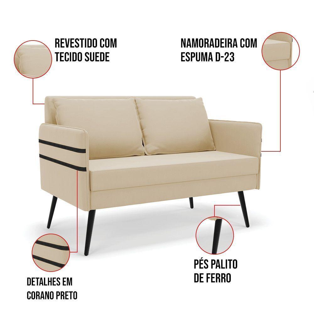 Kit 01 Namoradeira E 01 Poltrona Suede Bege - 5
