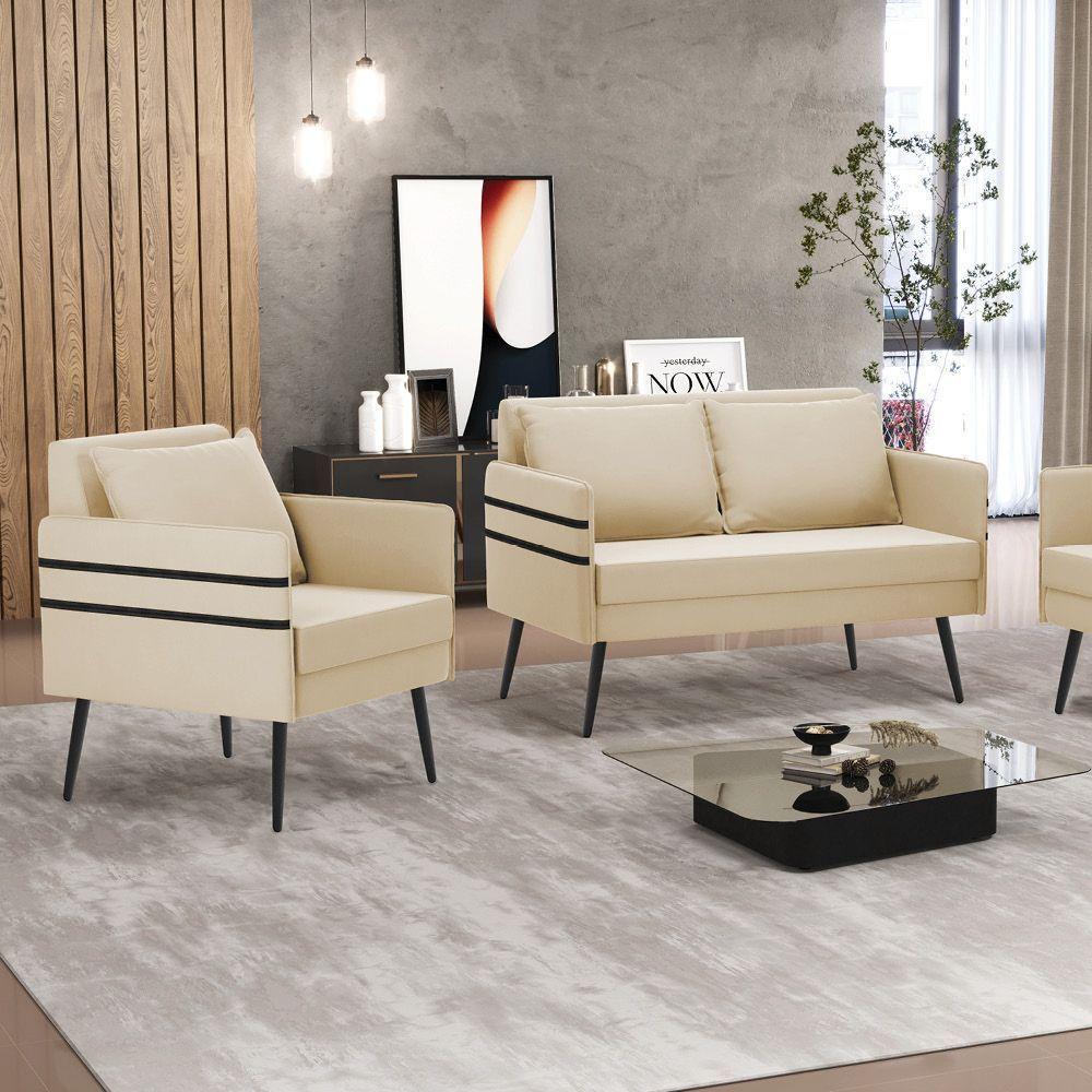 Kit 01 Namoradeira E 01 Poltrona Suede Bege - 8