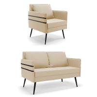 Kit 01 Namoradeira E 01 Poltrona Suede Bege - 1