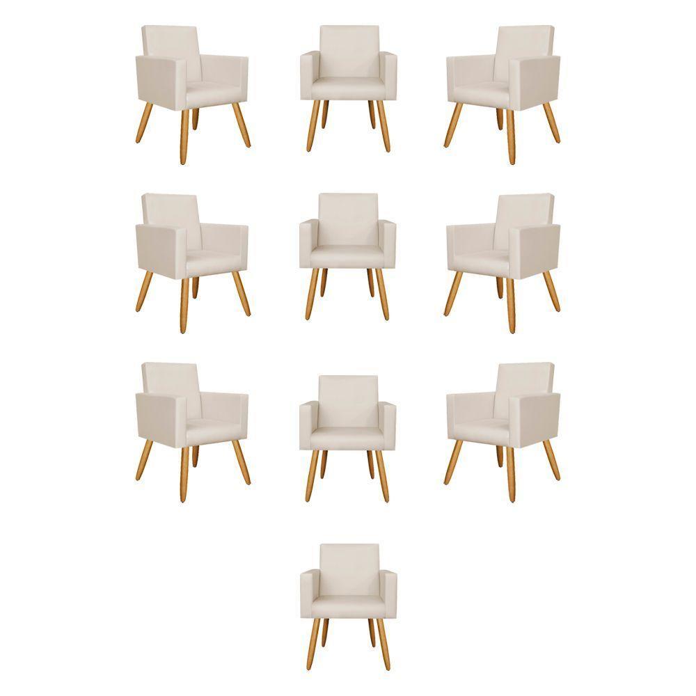 Kit 10 Poltronas Nina Decorativa Para Recepção Courino Bege - 1