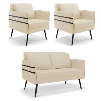 Kit 01 Namoradeira E 02 Poltronas Linho A19 Bege - 1