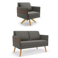 Kit 01 Namoradeira E 01 Poltrona Suede Ma30 Grafite - 1