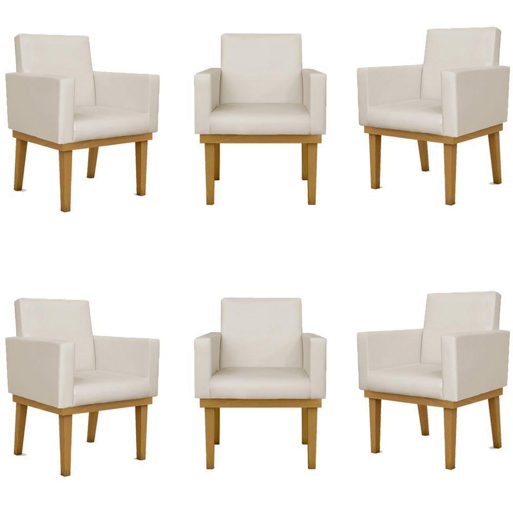 Kit 6 Poltronas Escritório Recepção Sala Courino bege - 1