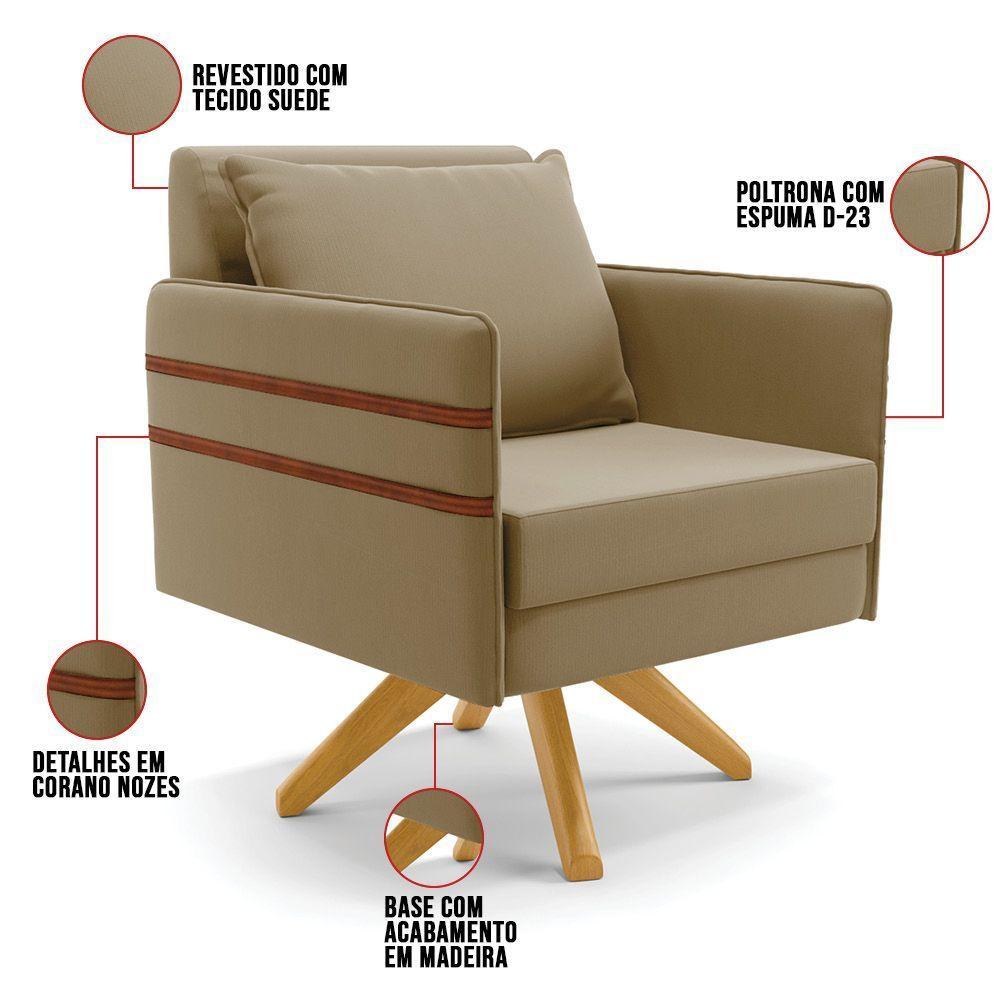 Kit 01 Namoradeira E 01 Poltrona Suede Ma30 Marrom Rato - 4