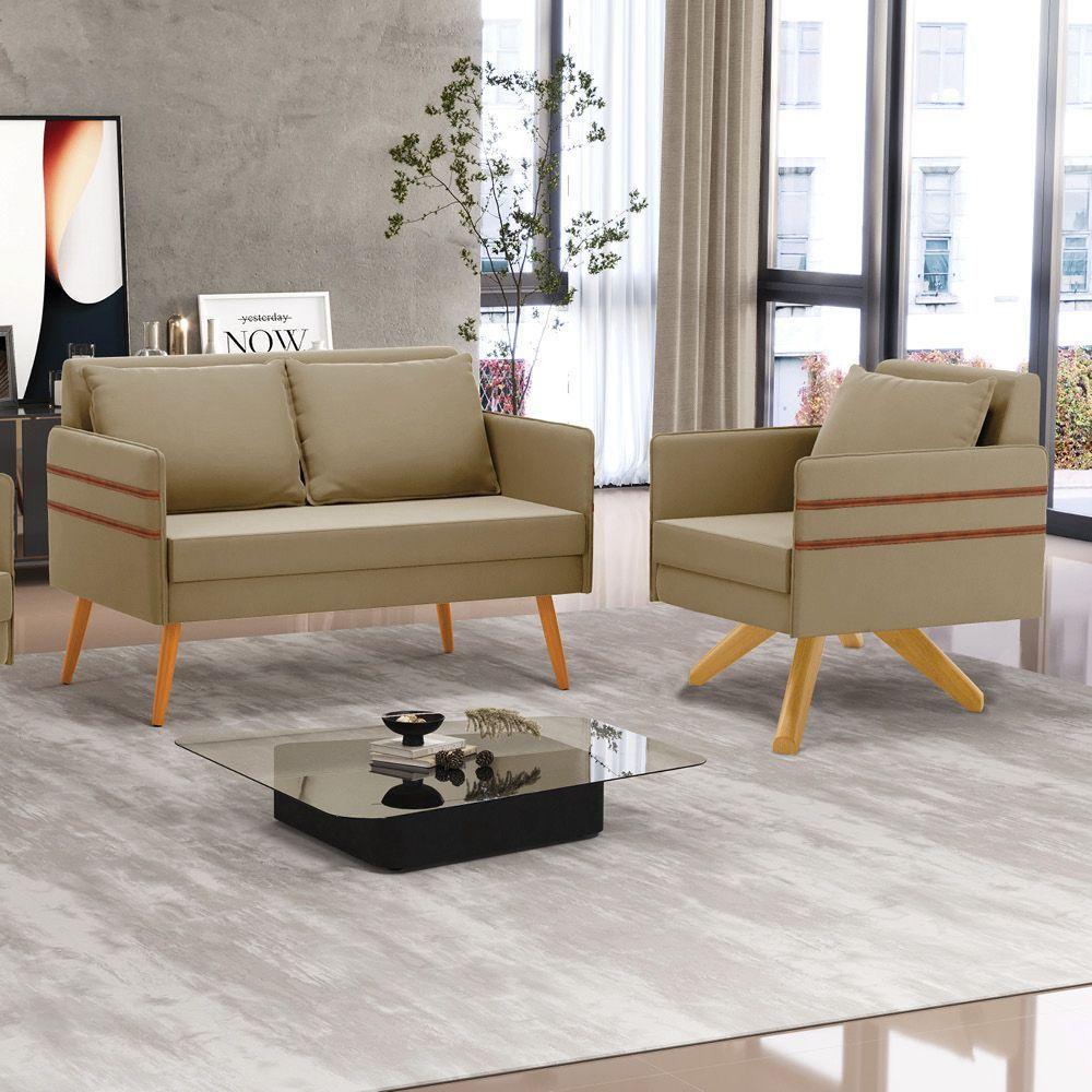 Kit 01 Namoradeira E 01 Poltrona Suede Ma30 Marrom Rato - 8