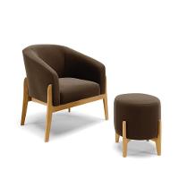 Kit 01 Poltrona E 01 Puff Base Madeira Castanho Cor Marrom - 1