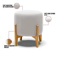 Kit 01 Poltrona E 01 Puff Base Madeira Castanho Cor Cinza
