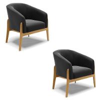 Kit 02 Poltronas Preto Base Madeira Castanho - 1