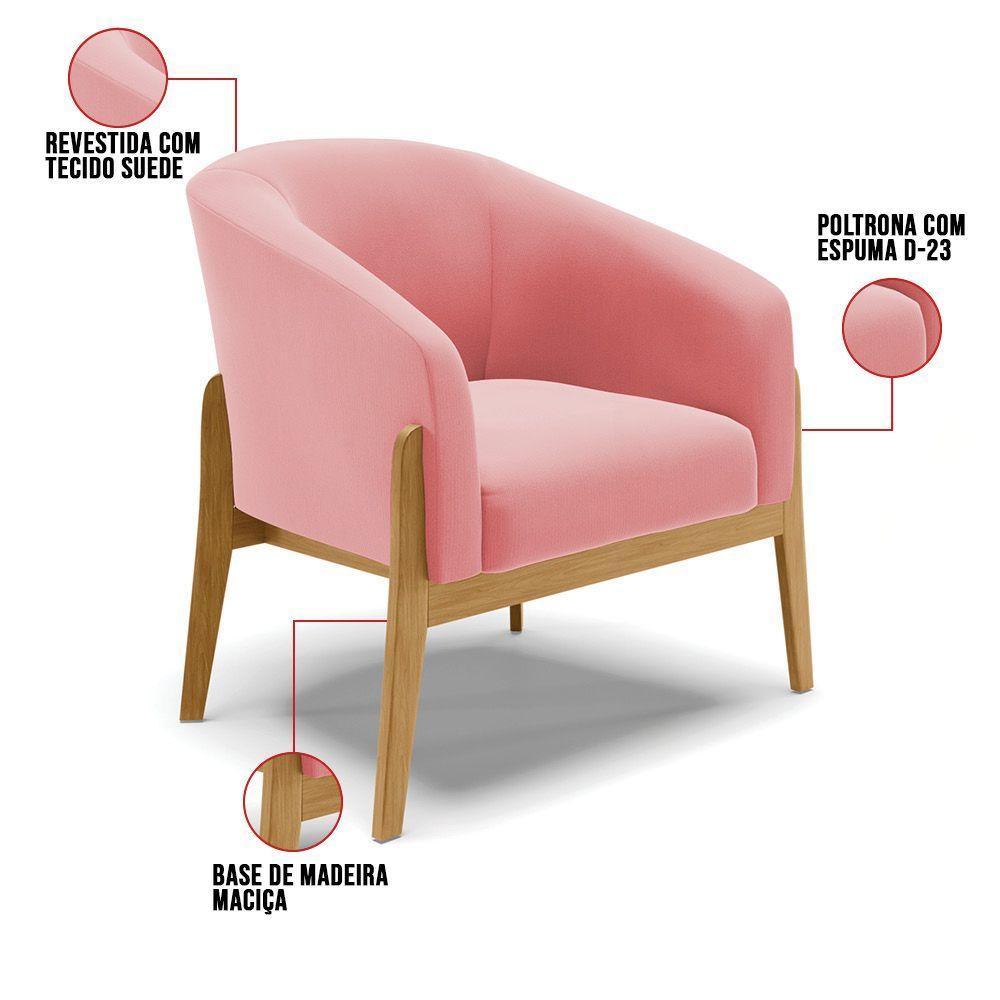 Kit 01 Poltrona E 01 Puff Base Madeira Castanho Cor Rose - 5