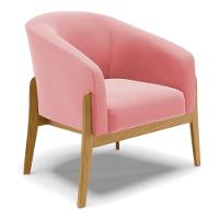 Kit 01 Poltrona E 01 Puff Base Madeira Castanho Cor Rose - 7