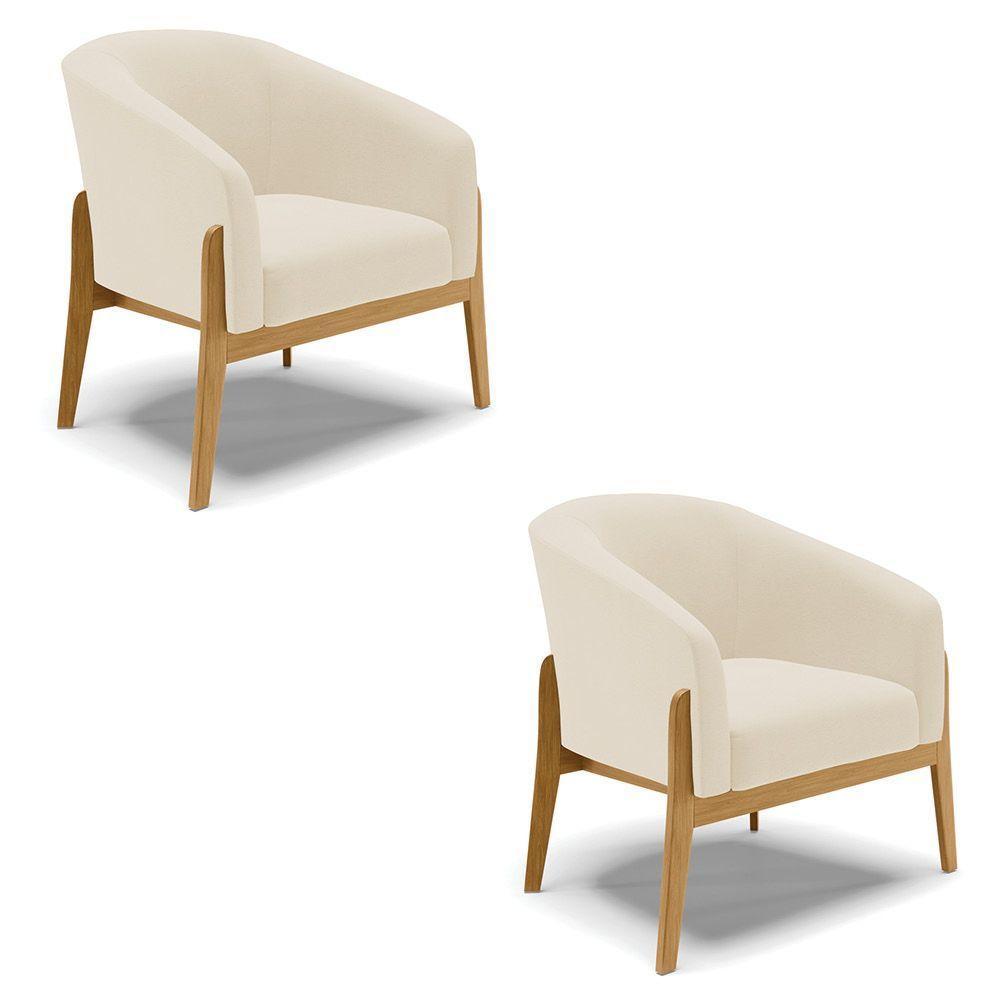 Kit 02 Poltronas Bege A19 Base Madeira Castanho - 1