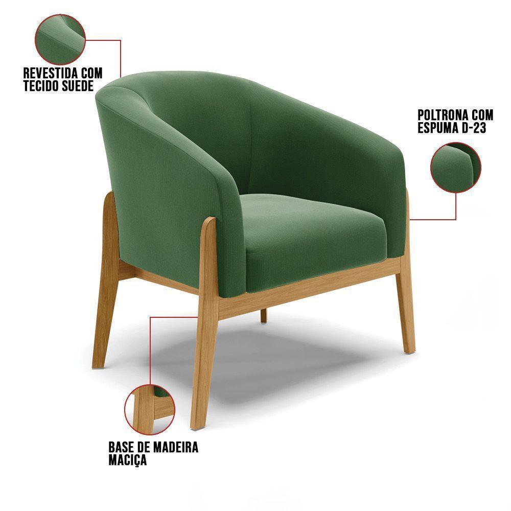 Kit 01 Poltrona E 01 Puff Verde Base Madeira Castanho - 5