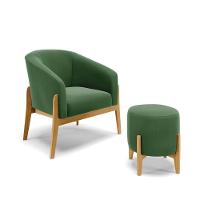 Kit 01 Poltrona E 01 Puff Verde Base Madeira Castanho - 1