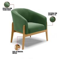 Kit 01 Poltrona E 01 Puff Verde Base Madeira Castanho - 5