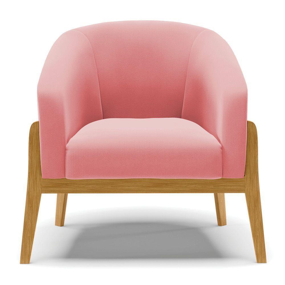 Kit 02 Poltronas Stella Suede Base Madeira Castanho - D'rossi Cor Rose - 7