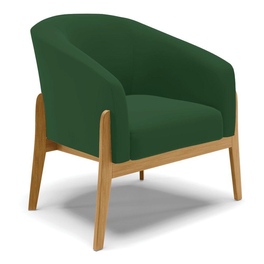 Poltrona Stella Veludo Base Madeira Castanho - D'rossi Cor Verde - 1