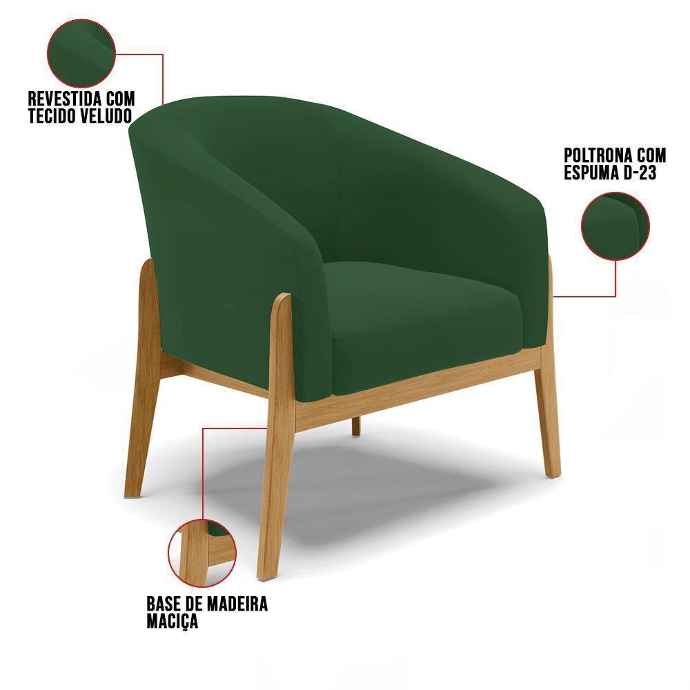 Poltrona Stella Veludo Base Madeira Castanho - D'rossi Cor Verde - 4