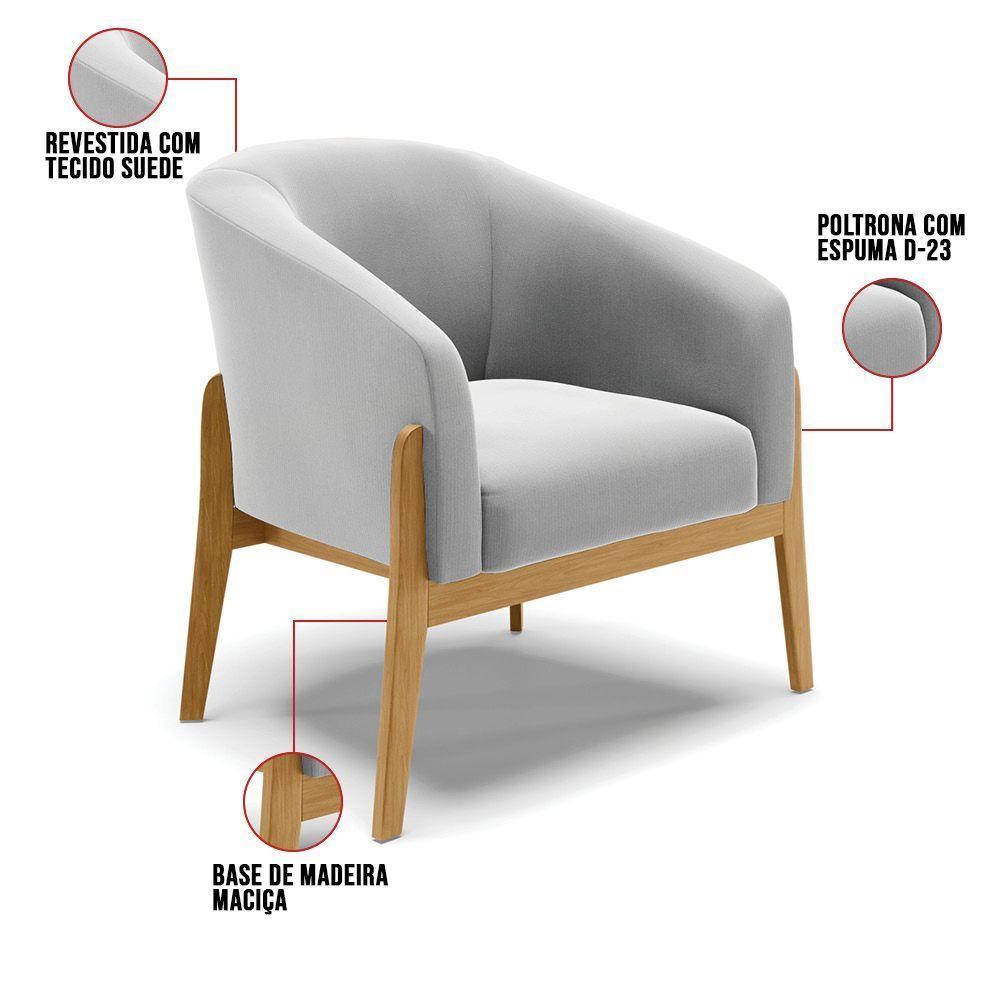 Kit 02 Poltronas Stella Suede Base Madeira Castanho - D'rossi Cor Cinza - 4