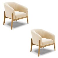 Kit 02 Poltronas Stella Suede Bege Base Madeira Castanho - D'rossi - 8