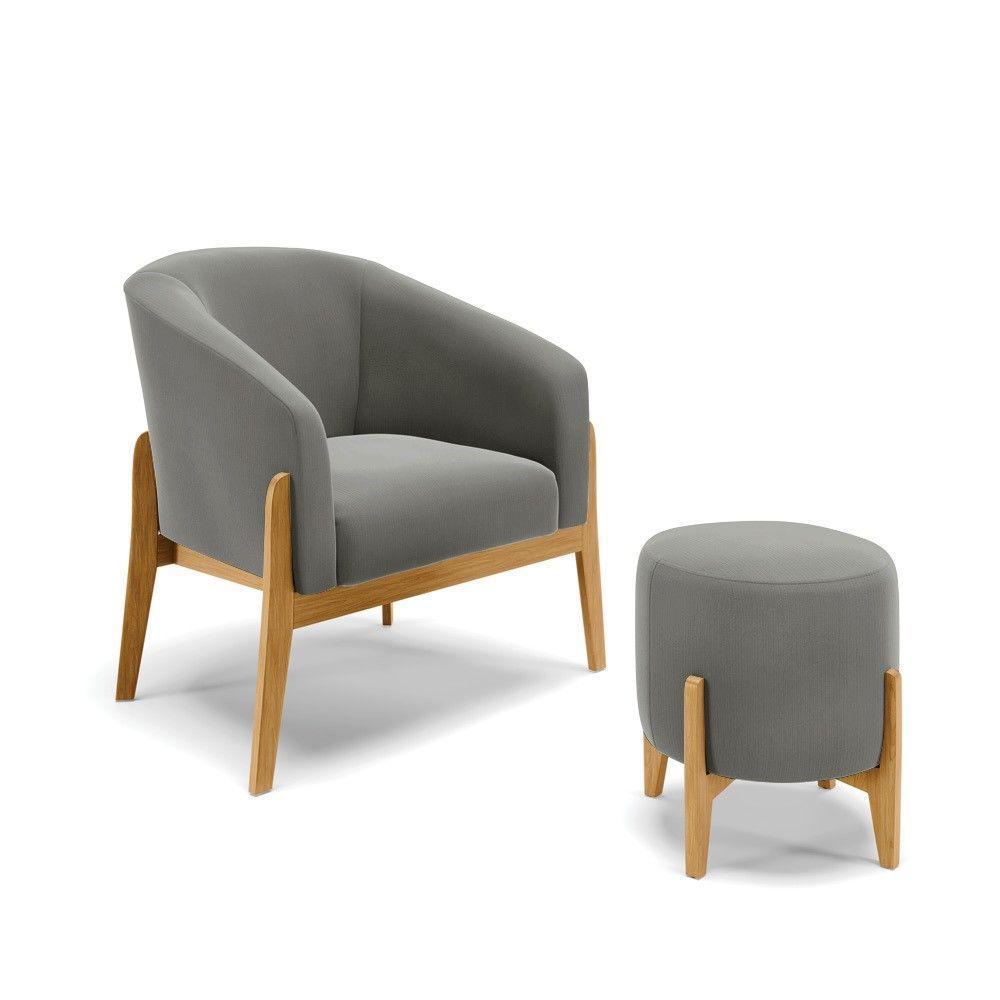 Kit 01 Poltrona E 01 Puff Grafte Base Madeira Castanho - 1