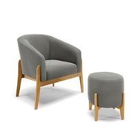 Kit 01 Poltrona E 01 Puff Grafte Base Madeira Castanho - 1