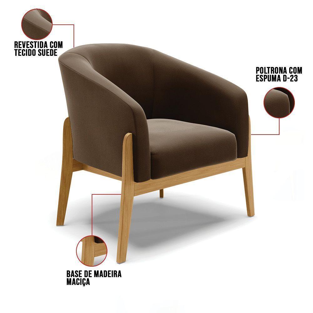 Kit 02 Poltronas Stella Suede Base Madeira Castanho - D'rossi Cor Marrom - 4