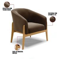 Kit 02 Poltronas Stella Suede Base Madeira Castanho - D'rossi Cor Marrom