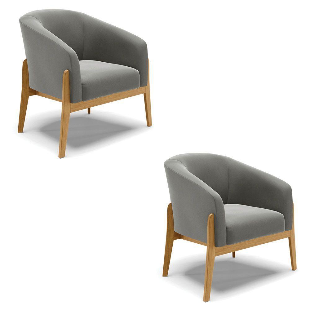 Kit 02 Poltronas Base Madeira Castanho Cor Grafite - 1