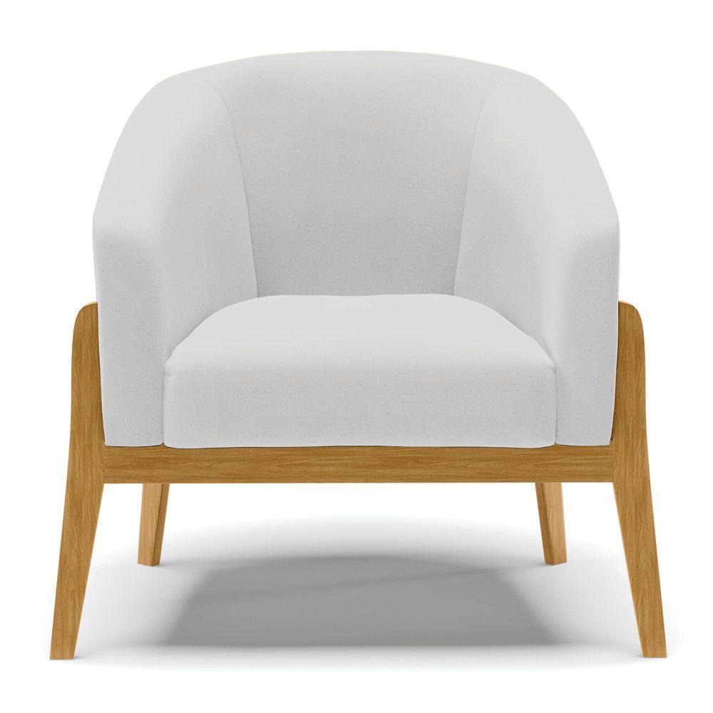 Poltrona Stella Linho Cinza A05 Base Madeira Castanho - 6