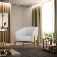 Poltrona Stella Linho Cinza A05 Base Madeira Castanho - 7