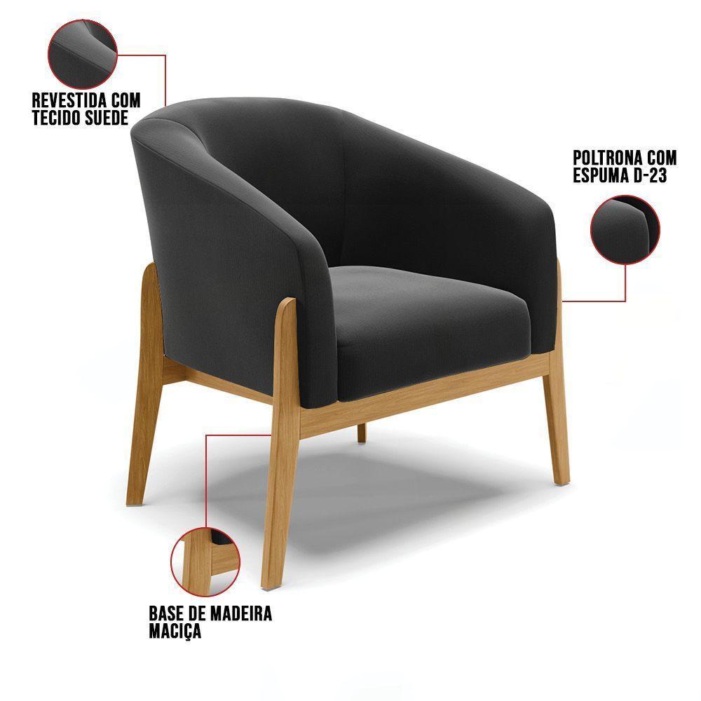 Poltrona Stella Suede Preto Base Madeira Castanho - D'rossi - 4