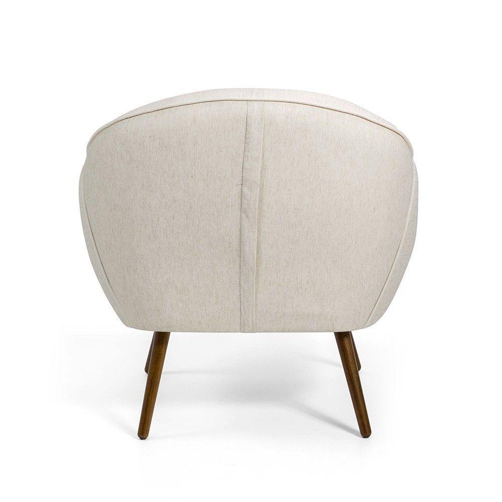 Poltrona Decorativa Nara Linho Bege Pés Palito Madeira - 5