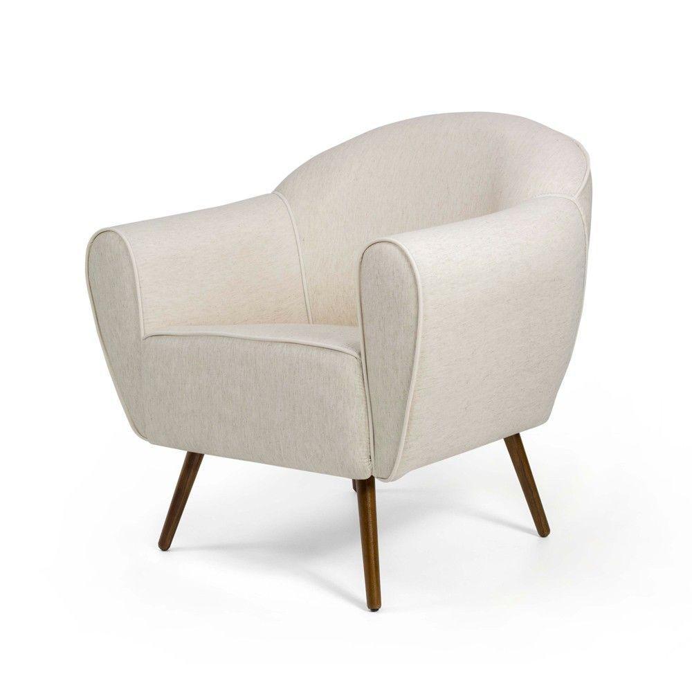 Poltrona Decorativa Nara Linho Bege Pés Palito Madeira - 8