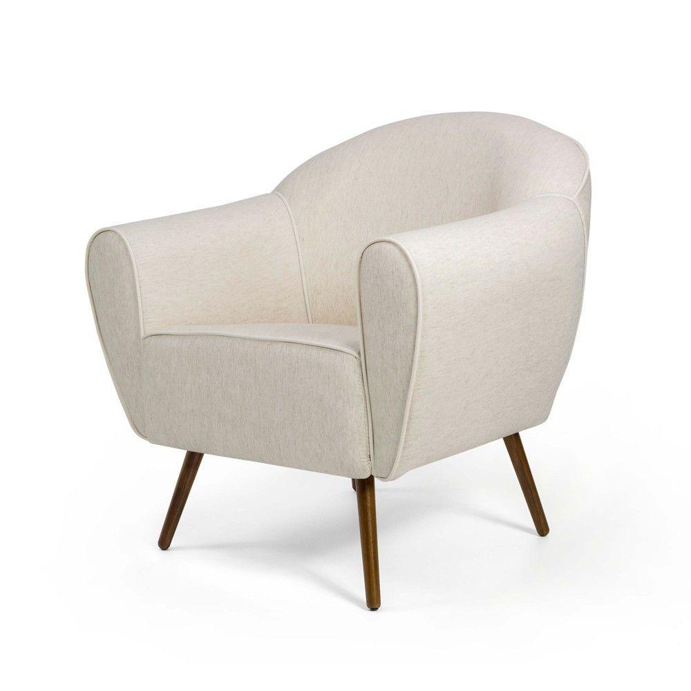 Poltrona Decorativa Nara Linho Bege Pés Palito Madeira - 10