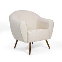 Poltrona Decorativa Nara Linho Bege Pés Palito Madeira - 3