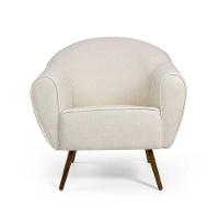 Poltrona Decorativa Nara Linho Bege Pés Palito Madeira - 7