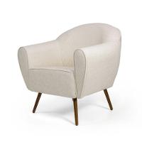 Poltrona Decorativa Nara Linho Bege Pés Palito Madeira - 10