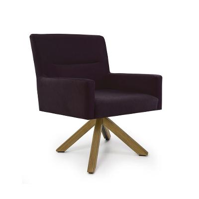 Poltrona Ana Veludo Roxo Grape Base Giratória Madeira